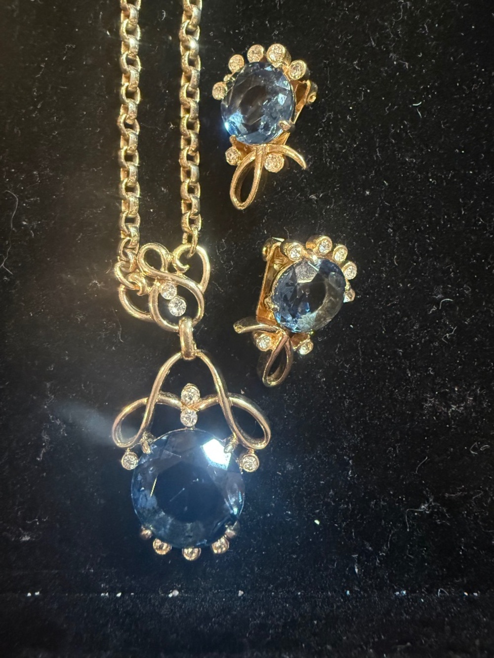 Kramer Marked Sapphire Rhinestone Demi-Parure